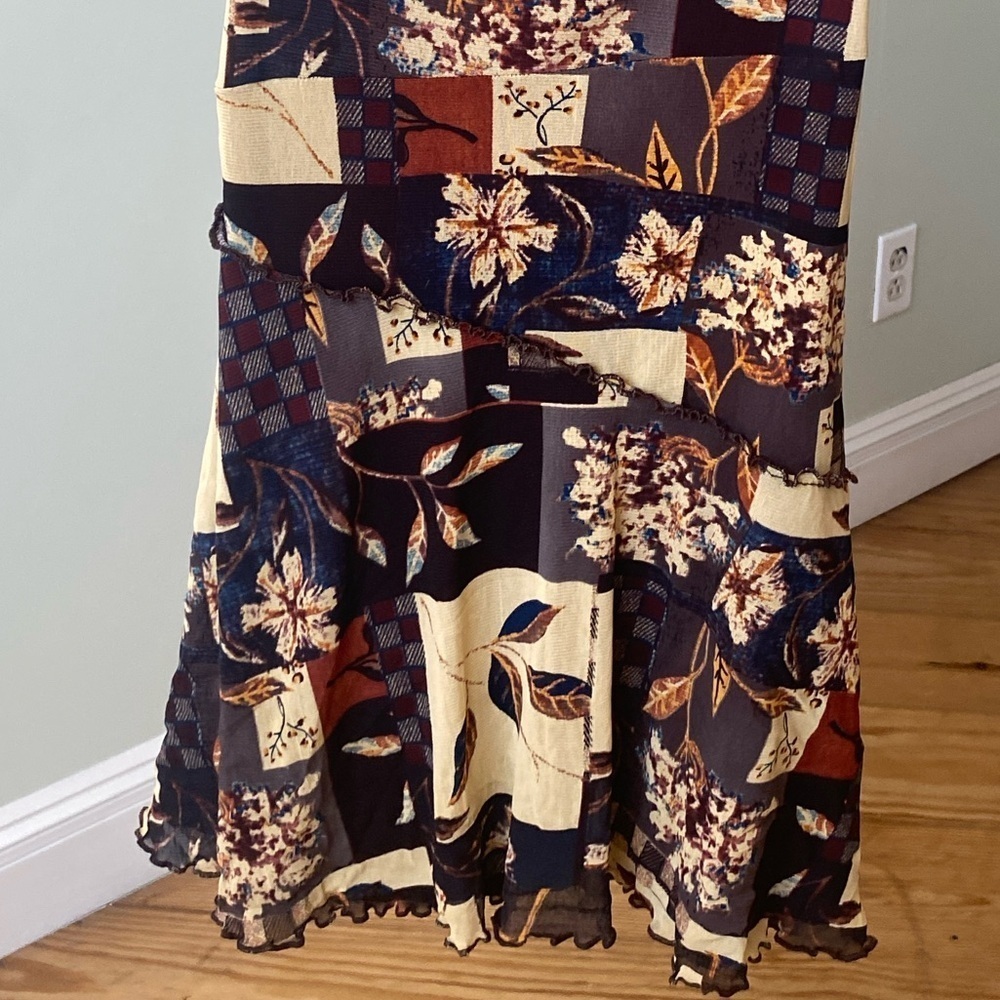 Mini Dress Womens Small Brown Floral Mesh Lined Stretch Strappy Ruffle Cider - Picture 4 of 9